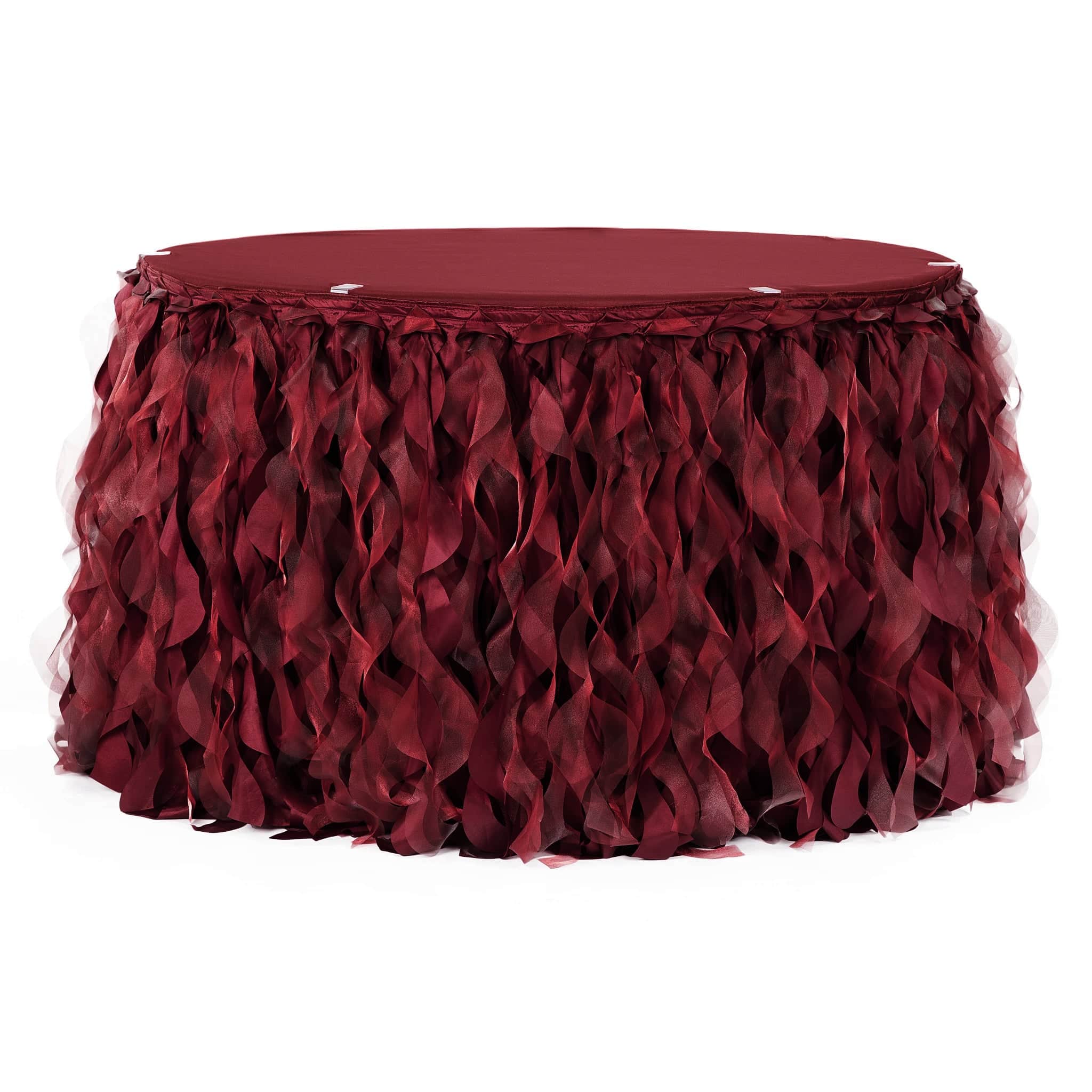 Curly Willow 17ft Table Skirt – Burgundy | Rental
