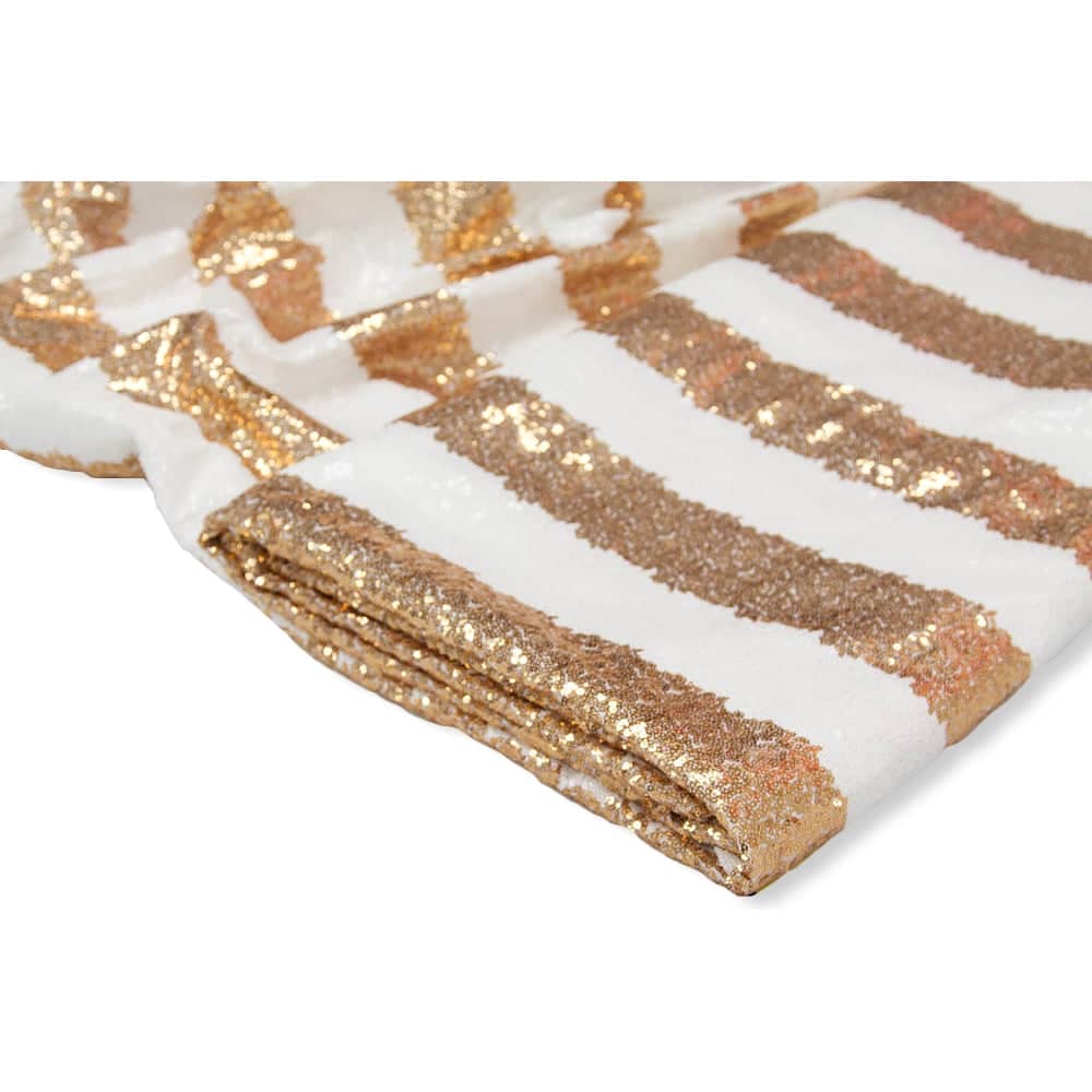 10 yards Stripe GLITZ Sequins Fabric Bolt – Gold & White | Rental 10 yards Stripe GLITZ Sequins Fabric Bolt – Gold & White | Rental
