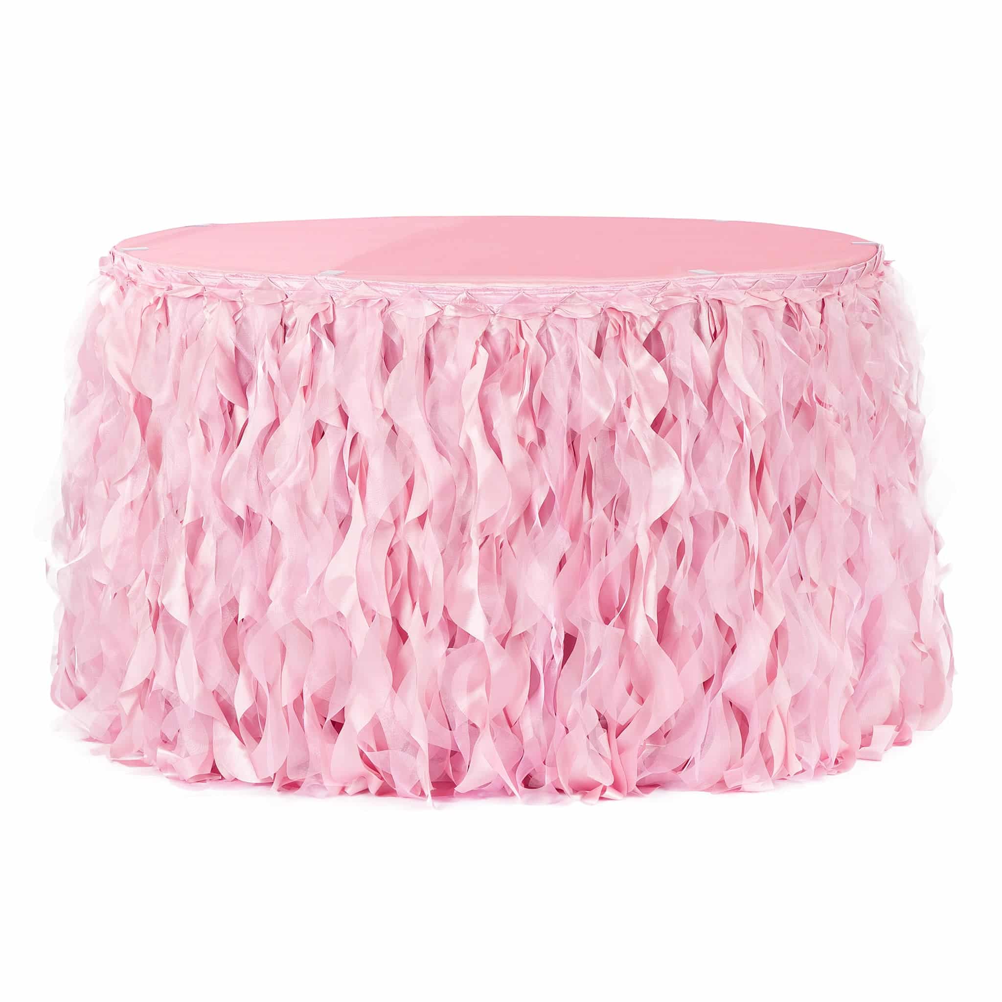 Curly Willow 14ft Table Skirt – Pink | Rental