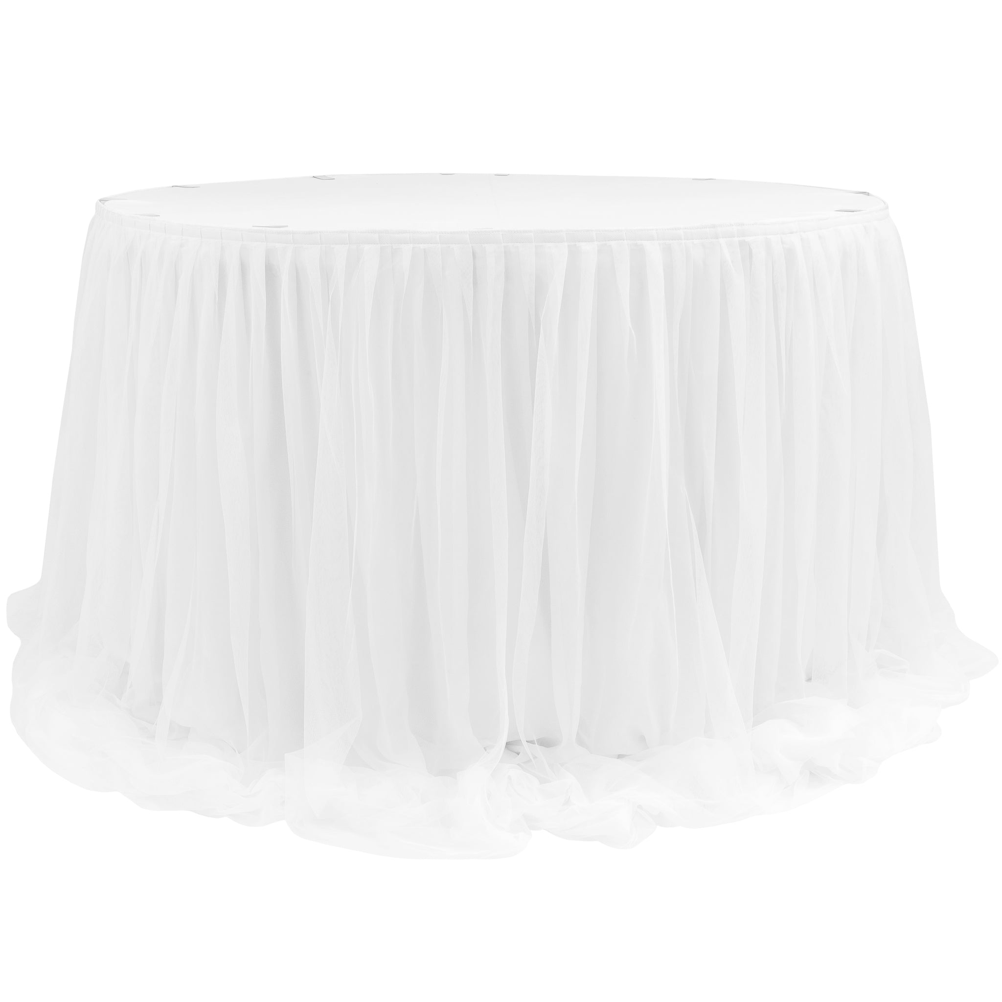 Chiffon Tulle Table Skirt Extra Long 57″ x 14ft – White | Rental