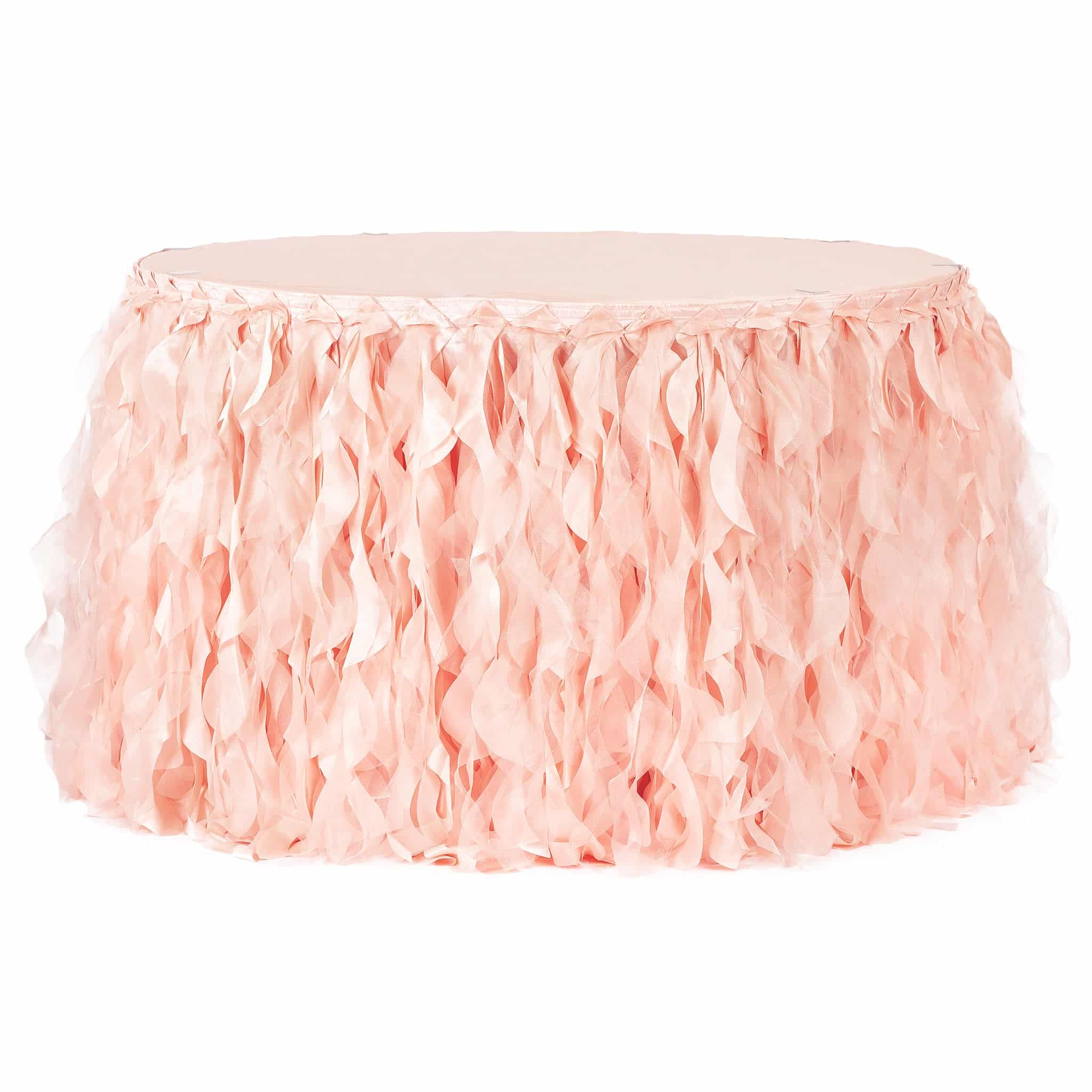 Curly Willow 17ft Table Skirt – Blush/Rose Gold | Rental