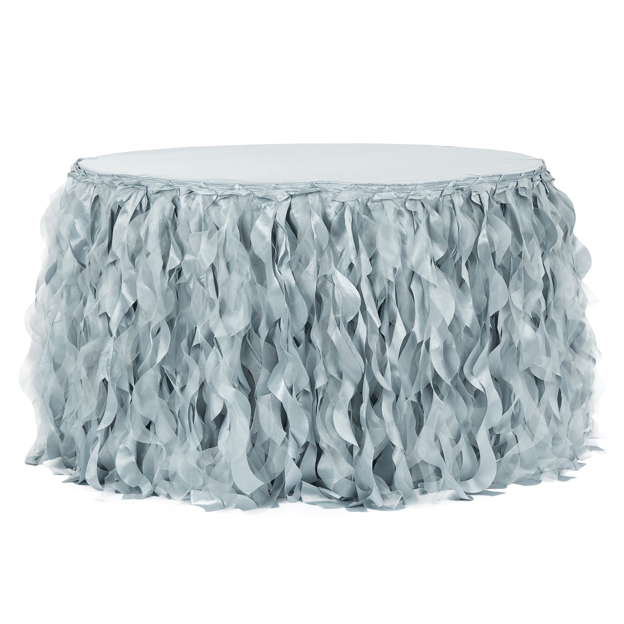Curly Willow 17ft Table Skirt – Dusty Blue | Rental