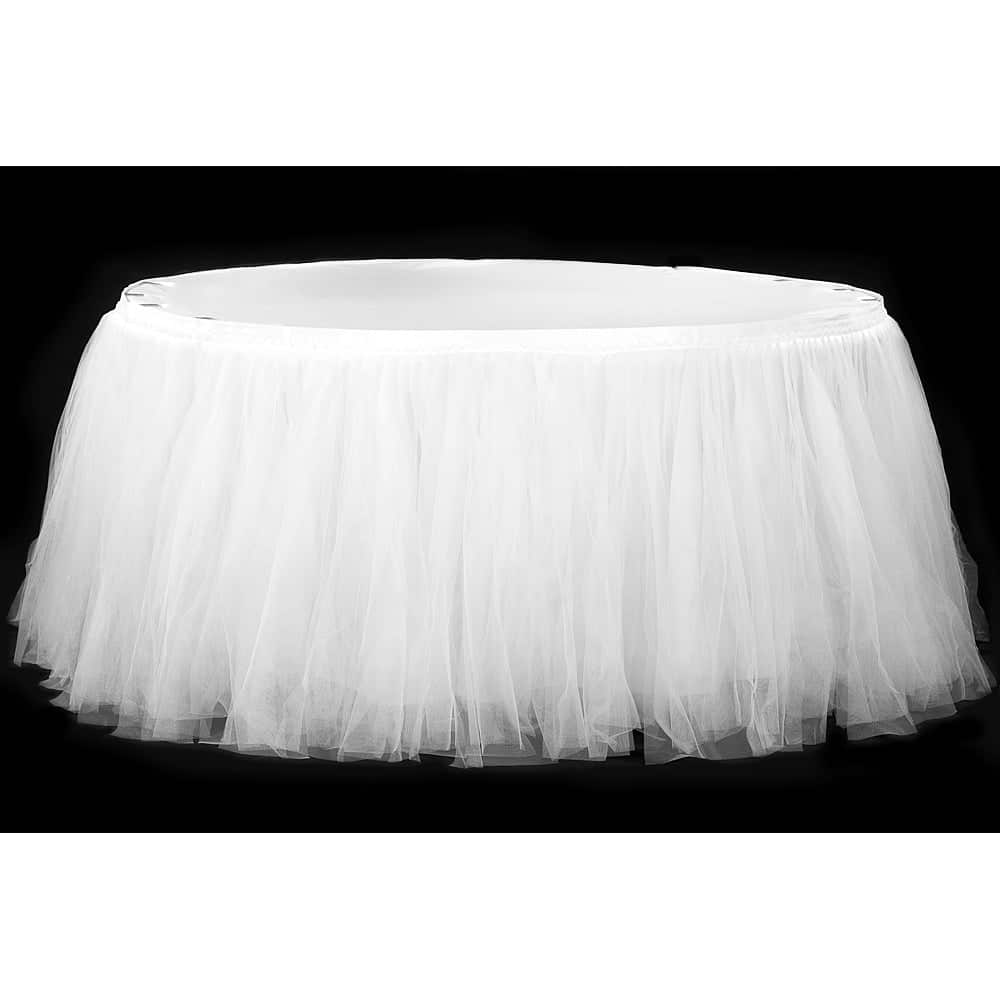 Tulle Tutu 14ft Table Skirt – White | Rental