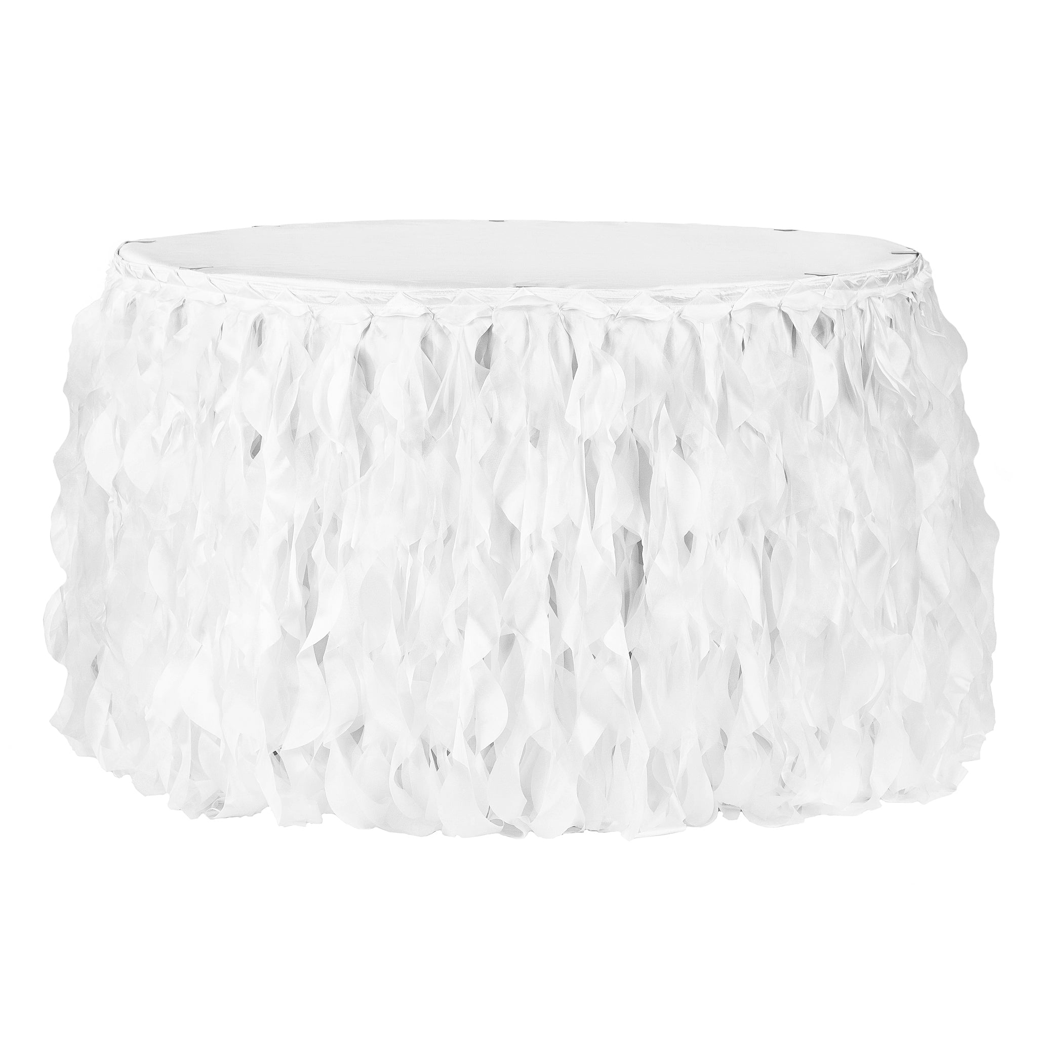 Curly Willow 14ft Table Skirt – White | Rental
