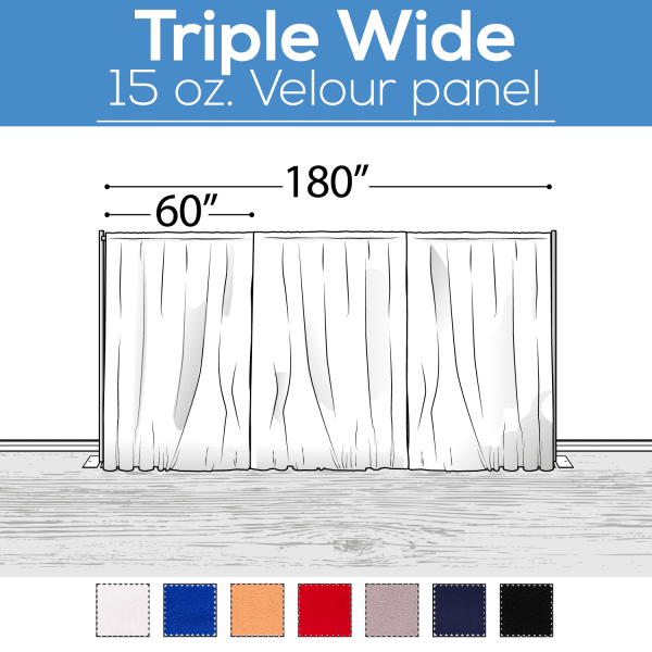 15 oz. Inherently Fire Retardant Polyester Velour – Triple Wide (180″) Sewn Drape Panel w/ 4″ Rod Pockets – 20ft | Rental 15 oz. Inherently Fire Retardant Polyester Velour – Triple Wide (180″) Sewn Drape Panel w/ 4″ Rod Pockets – 20ft | Rental