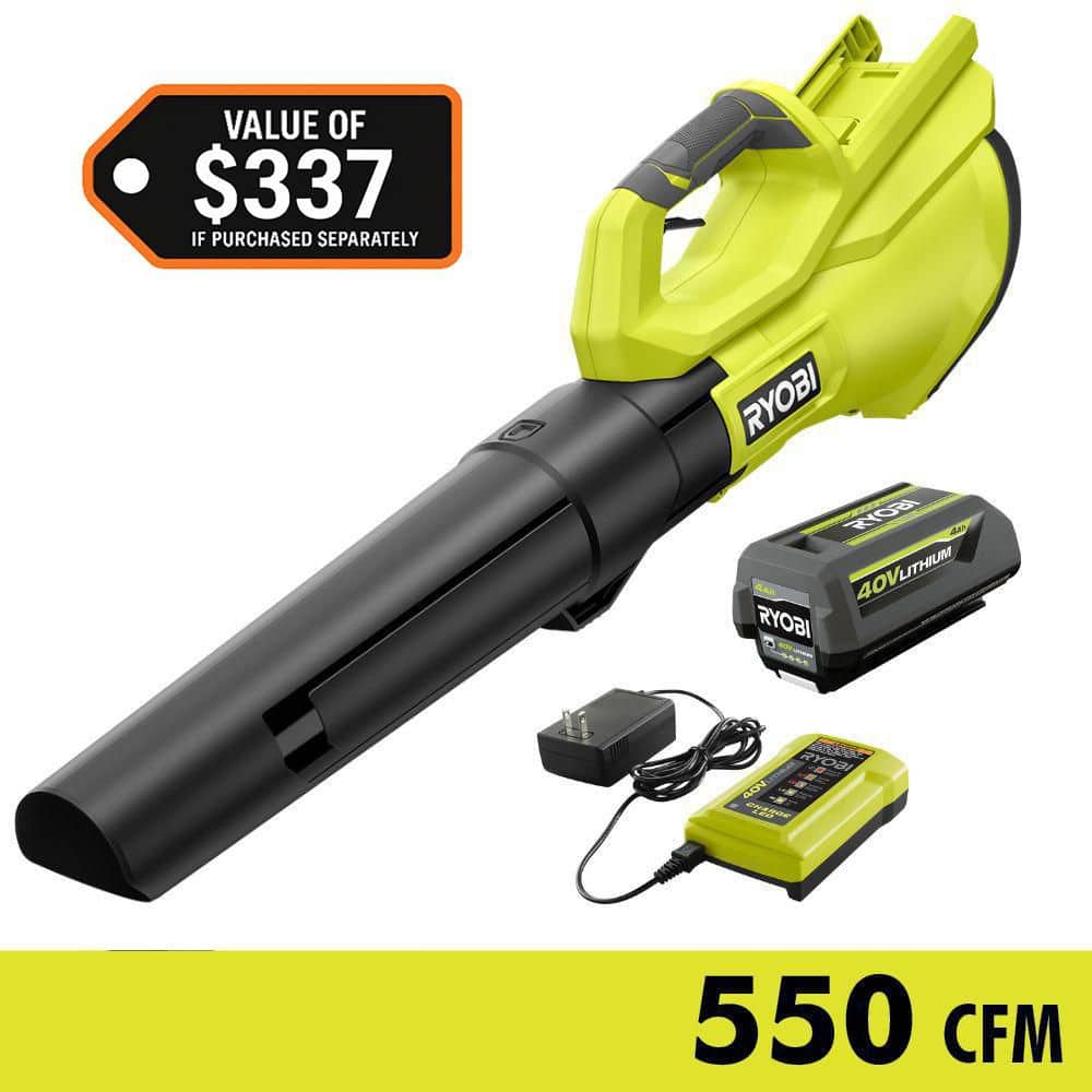 RYOBI — 40V 120 MPH 550 CFM Cordless Battery Leaf Blower With 4.0 Ah Battery and Charger | Rental RYOBI — 40V 120 MPH 550 CFM Cordless Battery Leaf Blower With 4.0 Ah Battery and Charger | Rental