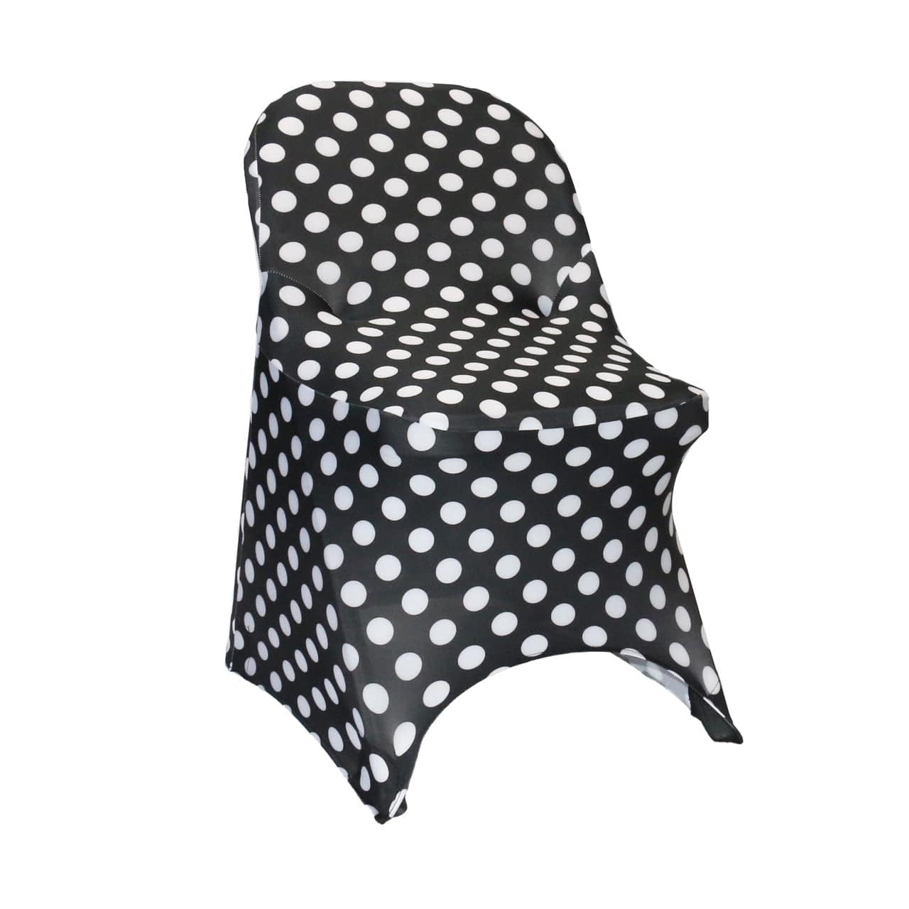 Print Spandex Folding Chair Cover in Black and White Polka Dot | Rental