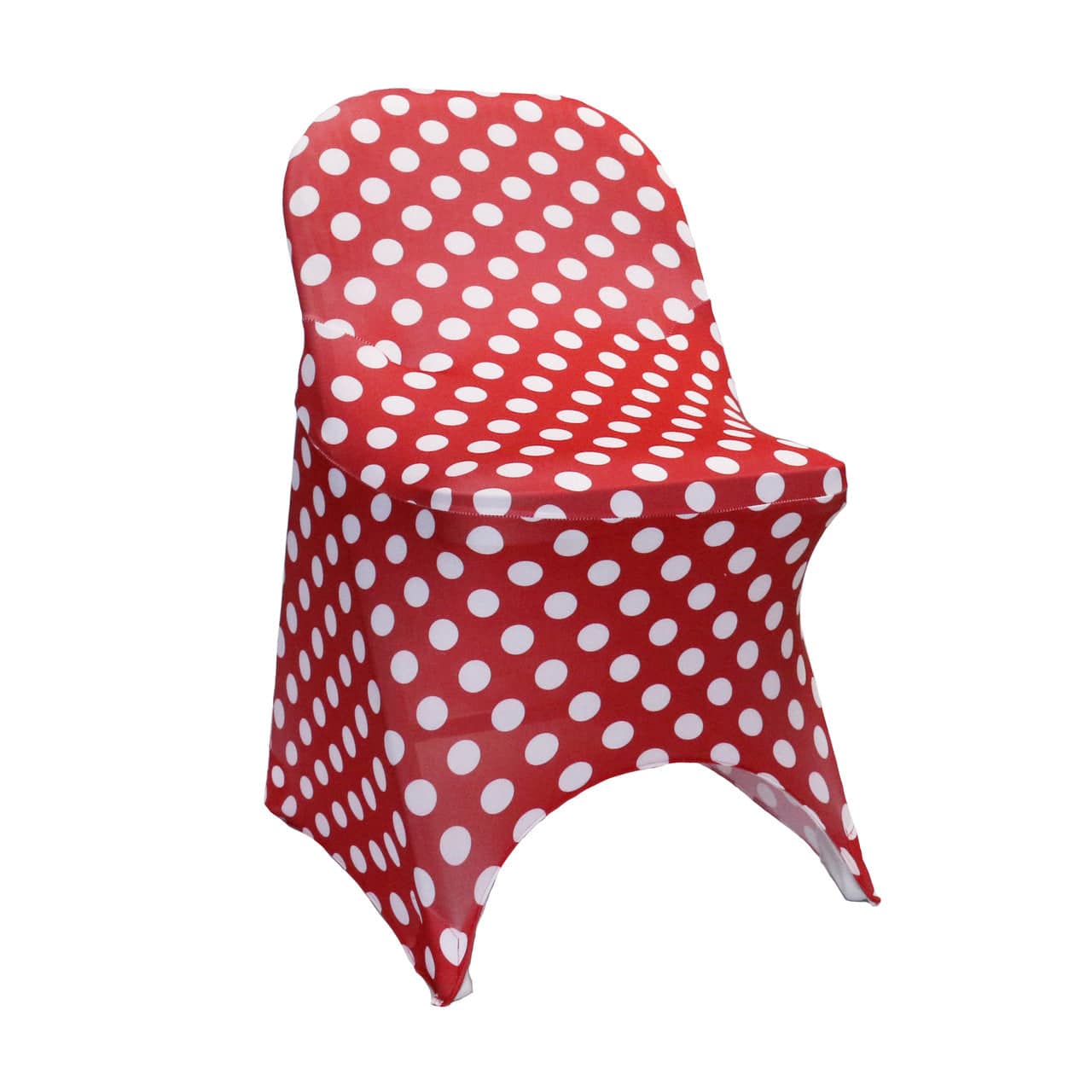 Print Spandex Folding Chair Cover in Red and White Polka Dot | Rental