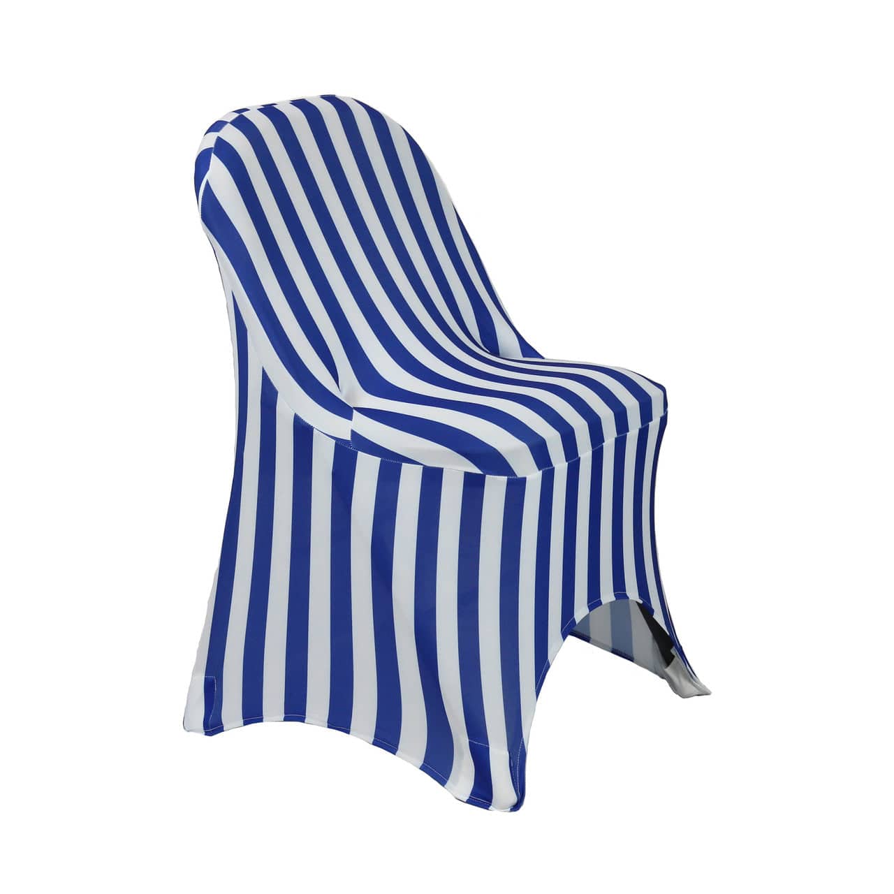 Print Spandex Folding Chair Cover in Royal Blue and White Striped | Rental