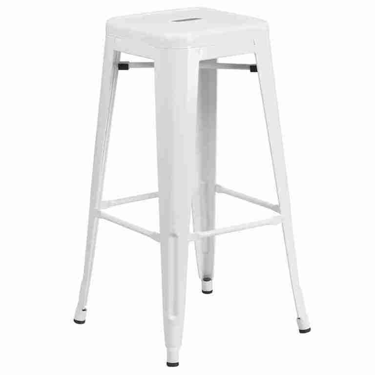 30″ High Backless White Metal Indoor-Outdoor Barstool with Square Seat | Rental