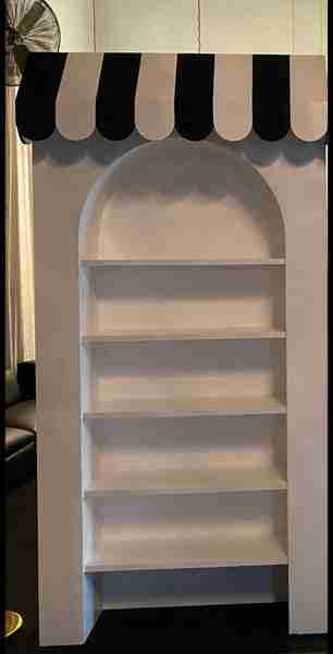 3D Black & White Awning White Arch With Shelves | Rental
