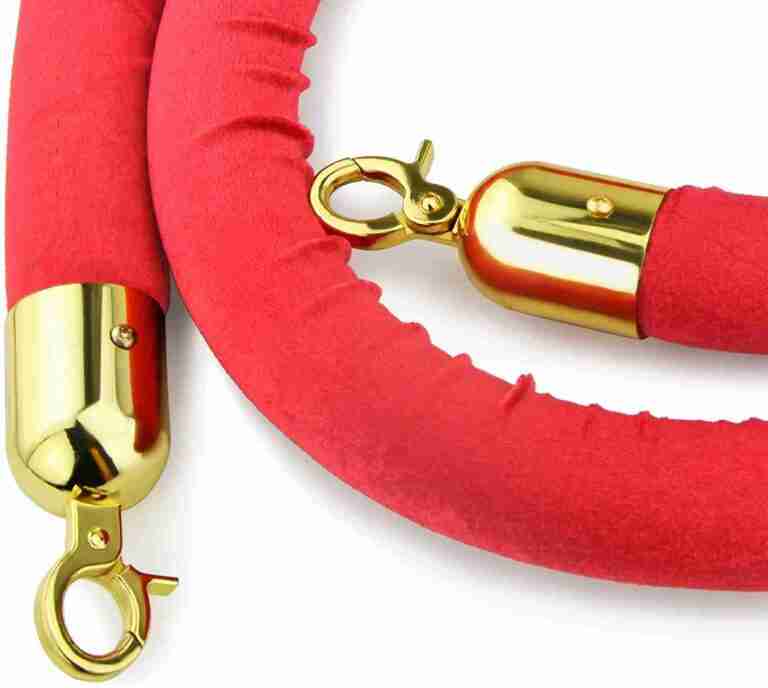 6.5’ x 1.5” Red Polyester Velvet Stanchion Rope w/Brass Snap Hook End | Rental