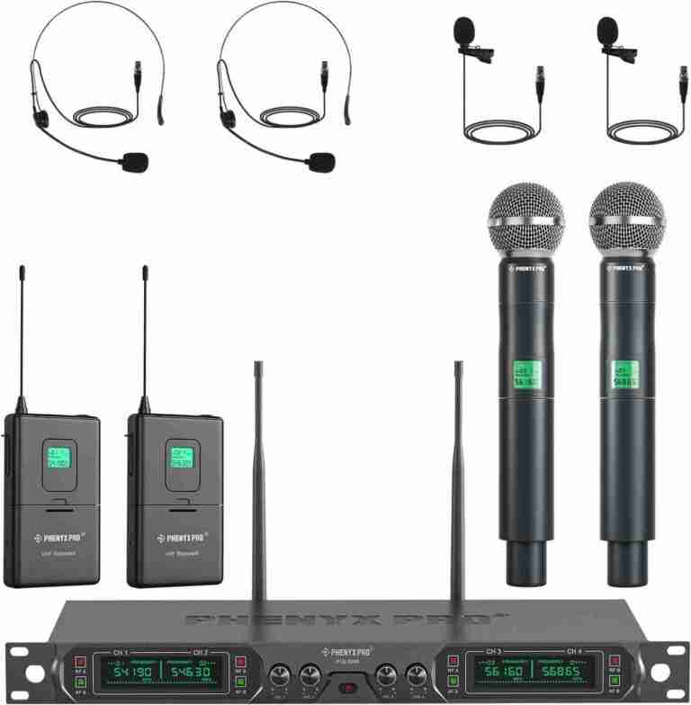 Phenyx Pro Wireless Microphone System, 4-Channel UHF Wireless Mic Set with Handheld/Bodypack/Headset/Lapel Mics, Fixed Frequency Metal Cordless Microphone for Church,Singing,DJ(PTU-5000-2H2B) : Musical Instruments | Rental