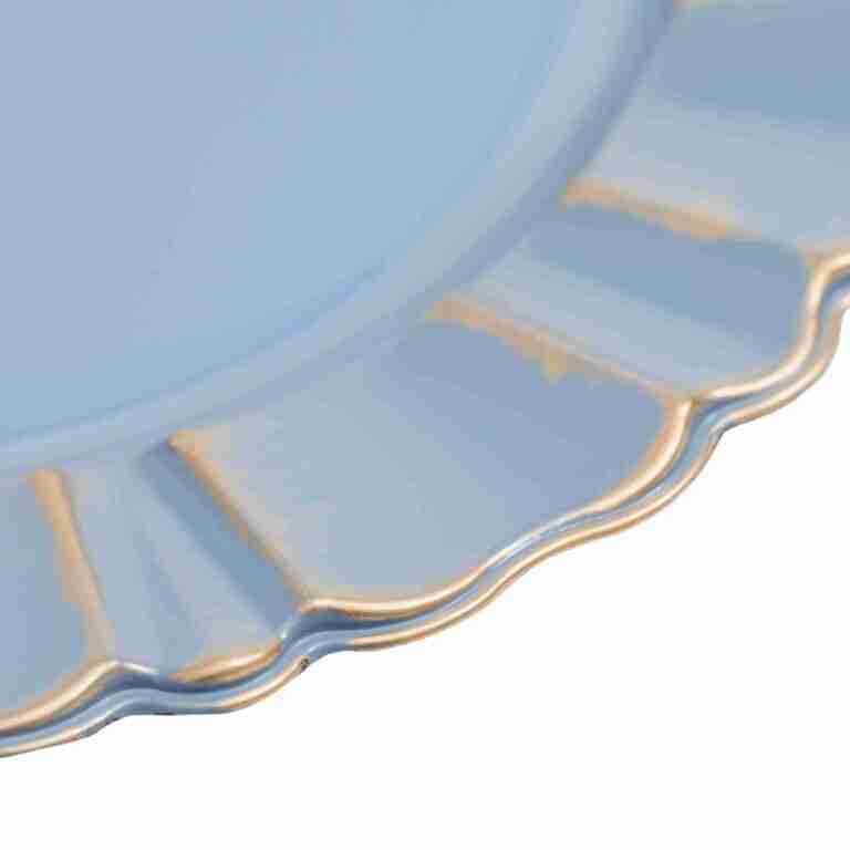 Waved Scalloped Acrylic Charger Plate – Dusty Blue & Gold | Rental Waved Scalloped Acrylic Charger Plate – Dusty Blue & Gold | Rental