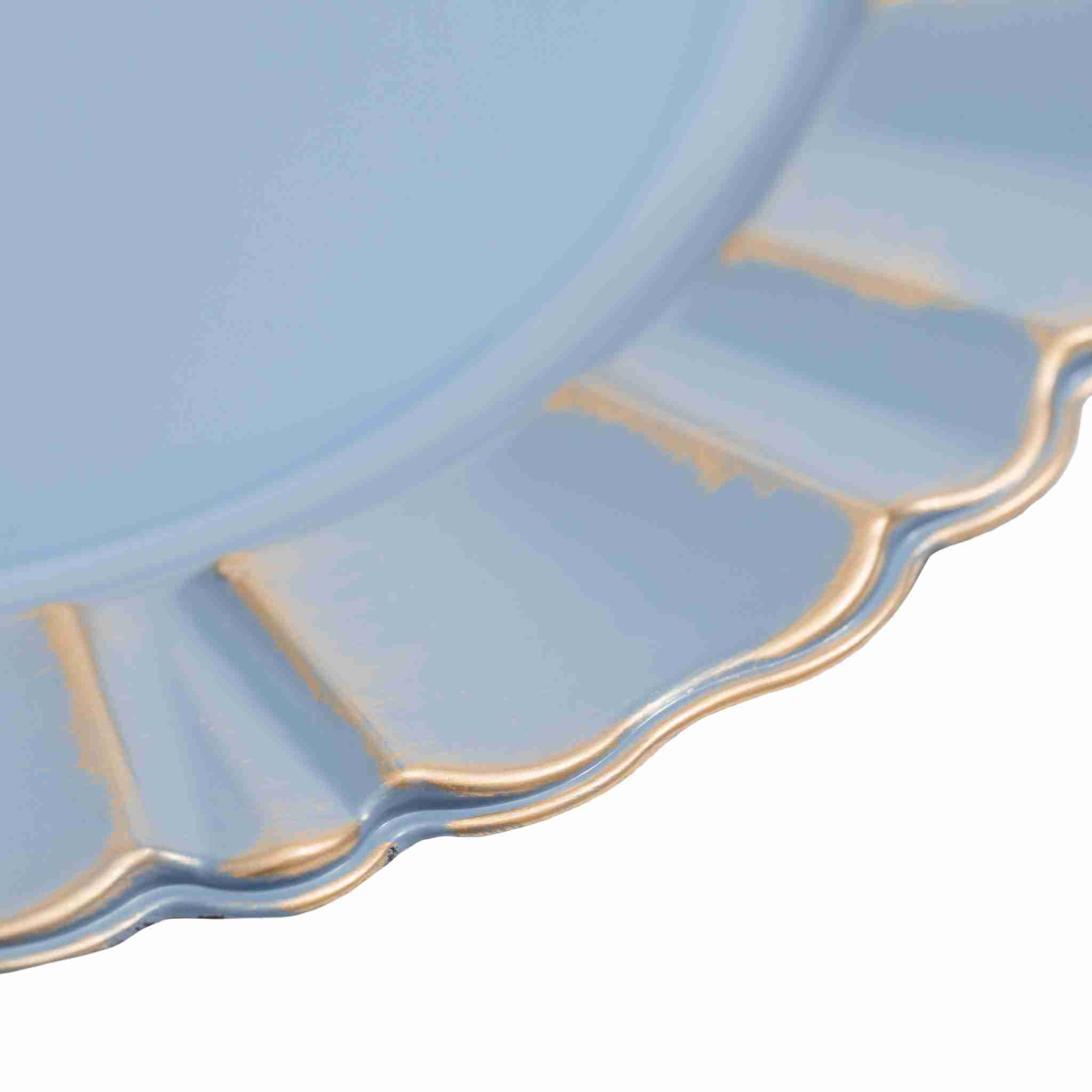 Waved Scalloped Acrylic Charger Plate - Dusty Blue & Gold