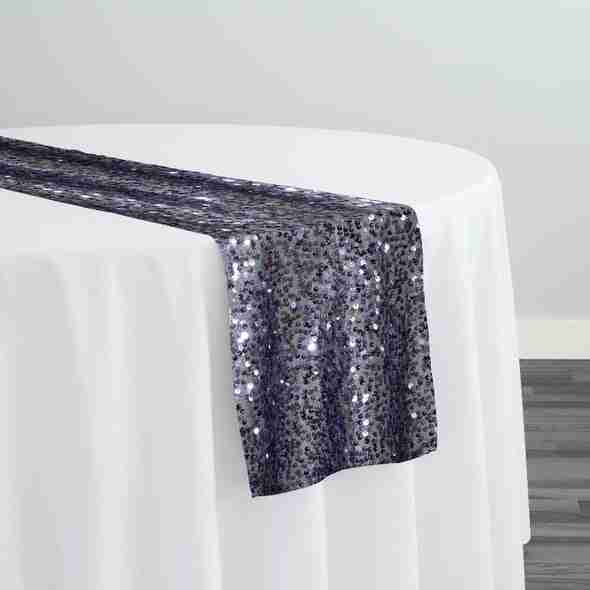 Taffeta Sequins Table Runner in Charcoal | Rental Taffeta Sequins Table Runner in Charcoal | Rental