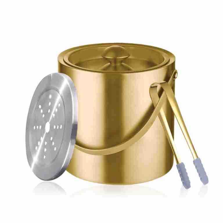 Gold Ice Bucket with Lid, Handle and Tong Insulated Stainless Steel Champagne Bucket 3L Wine Bucket for Party Bar Cart Accessories Large Double Wall Bucket Keep Frozen | Rental
