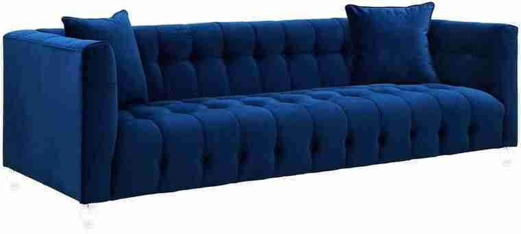 Bea Collection Modern Style Velvet Upholstered Living Room Sofa with Lucite Legs, Navy | Rental Bea Collection Modern Style Velvet Upholstered Living Room Sofa with Lucite Legs, Navy | Rental
