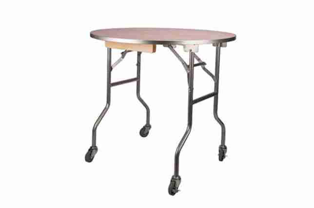 Banquet Table | Wood | Round | 36″ Cake Table w/Wheels | Rental