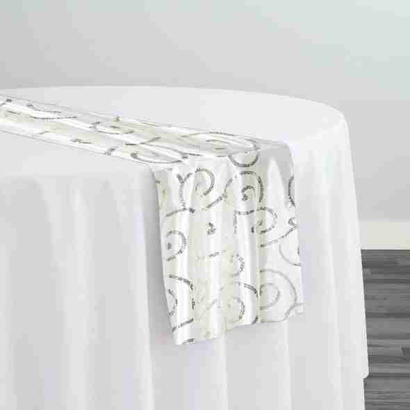 Swirl Sequins Taffeta Table Runner in Ivory | Rental Swirl Sequins Taffeta Table Runner in Ivory | Rental