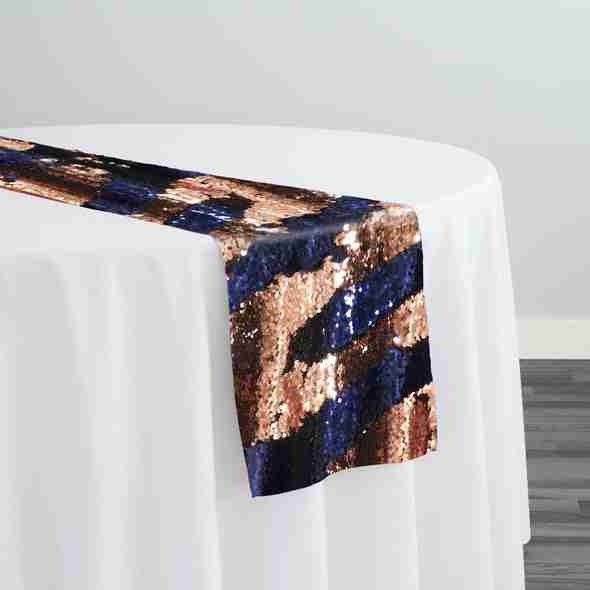 Two-Tone Sequins Table Runner in Navy and Rose Gold | Rental