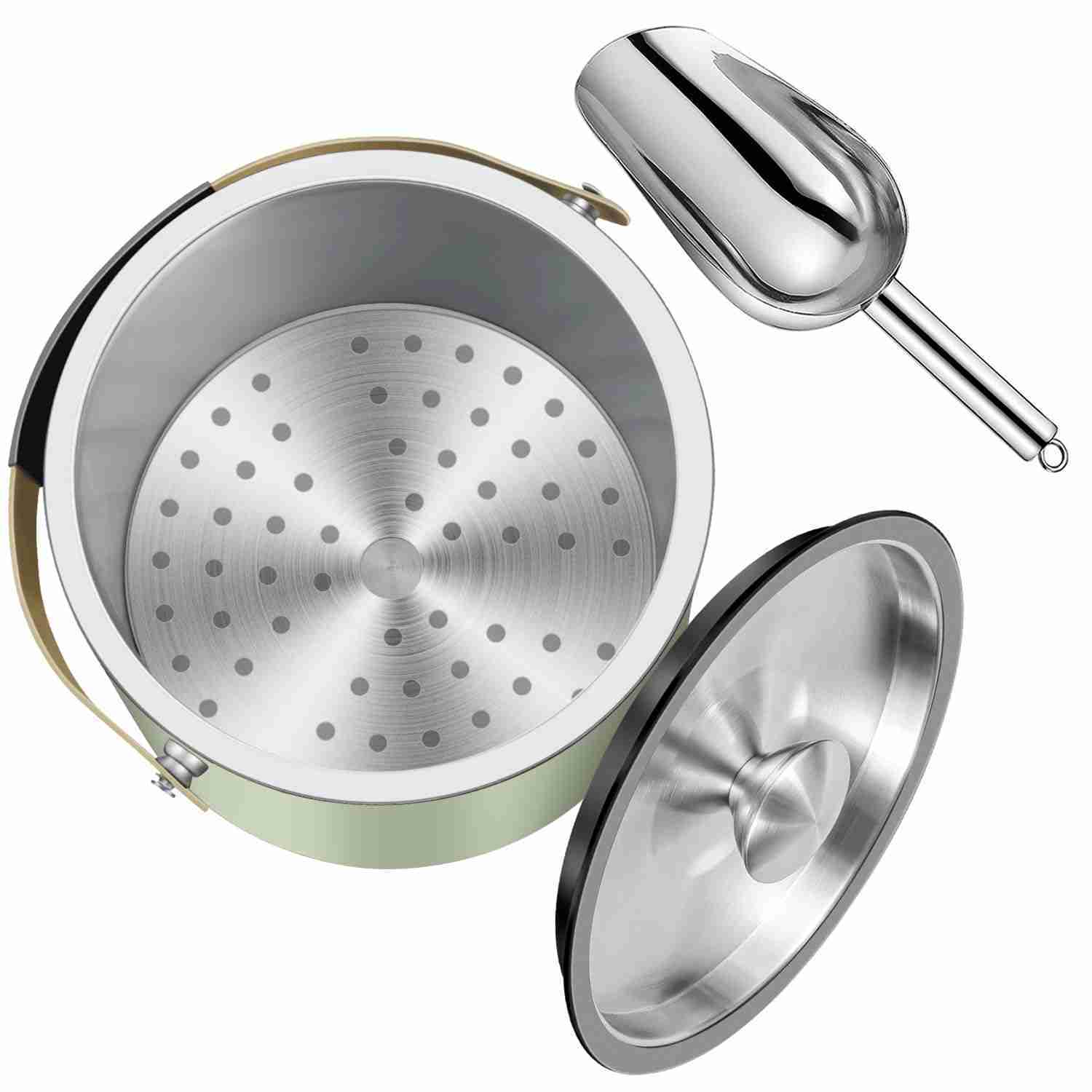 3.2L/3.4QT Stainless Steel Ice Bucket with Lid and Scoop, Double Wall Insulated Ice Bucket for Cocktail Bar and Parties (Mint Green)
