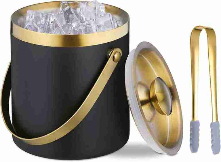 Ice Bucket with Lid, Handle and Tong Black Gold Insulated Stainless Steel Champagne Bucket 2L Wine Bucket for Party Bar Cart Accessories Large Double Wall Bucket Keep Frozen | Rental Ice Bucket with Lid, Handle and Tong Black Gold Insulated Stainless Steel Champagne Bucket 2L Wine Bucket for Party Bar Cart Accessories Large Double Wall Bucket Keep Frozen | Rental