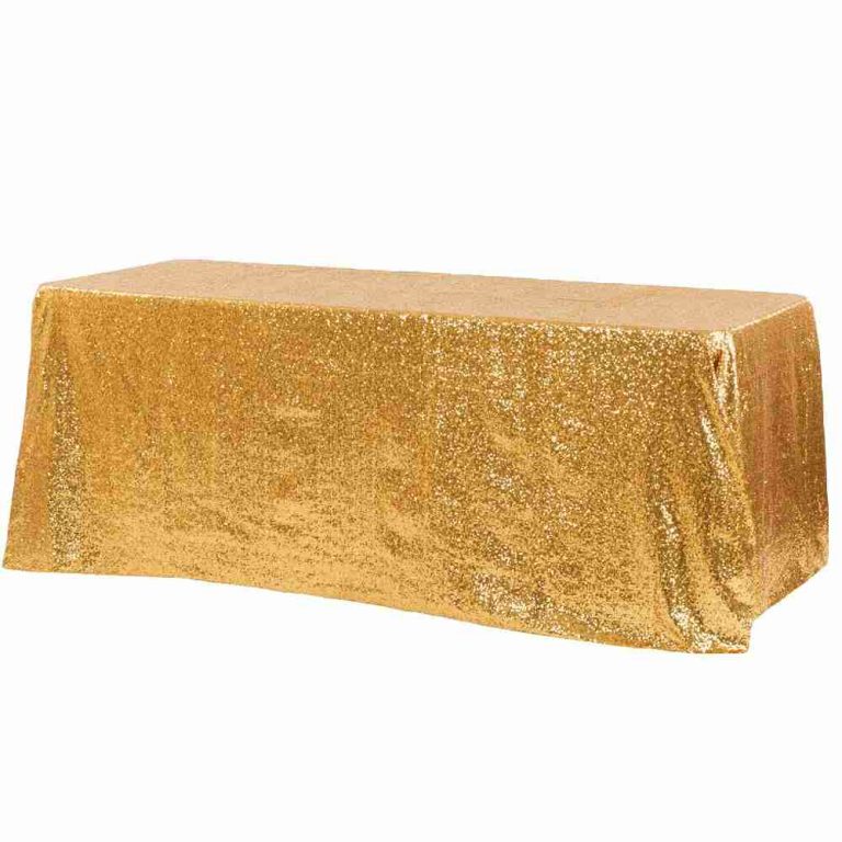 90″ x 132″ Gold Sequin Linen | Rental