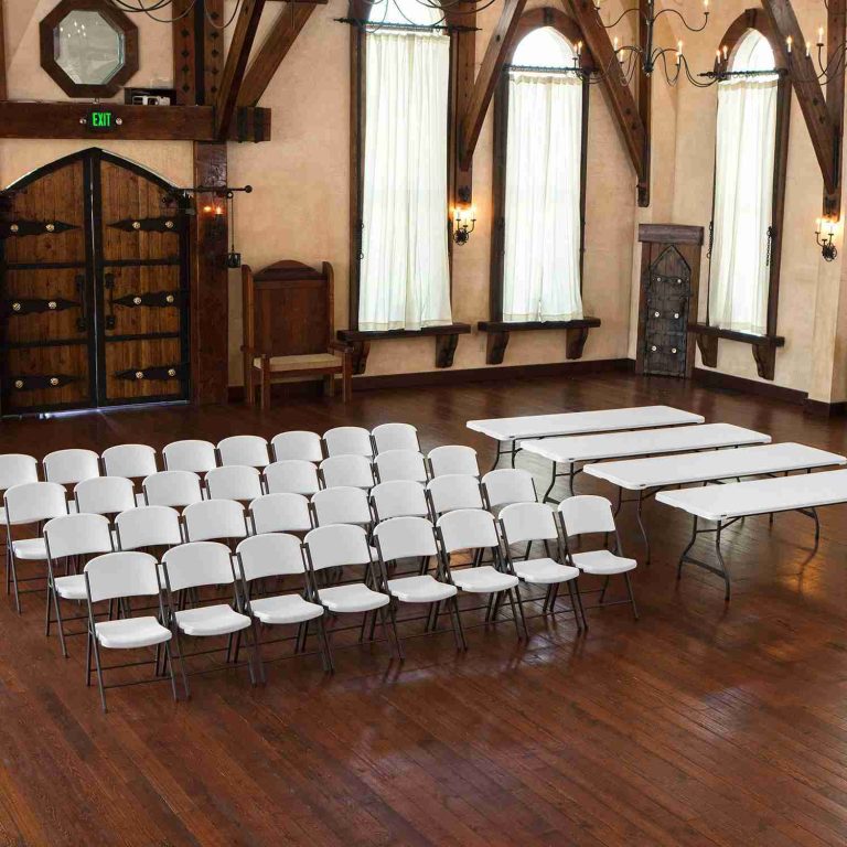 Package – (4) 8′ Commercial Grade Nesting Folding Tables and (32) Folding Chairs | Rental