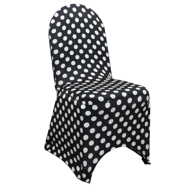 Stretch Spandex Banquet Chair Cover Black and White Polka Dot | Rental