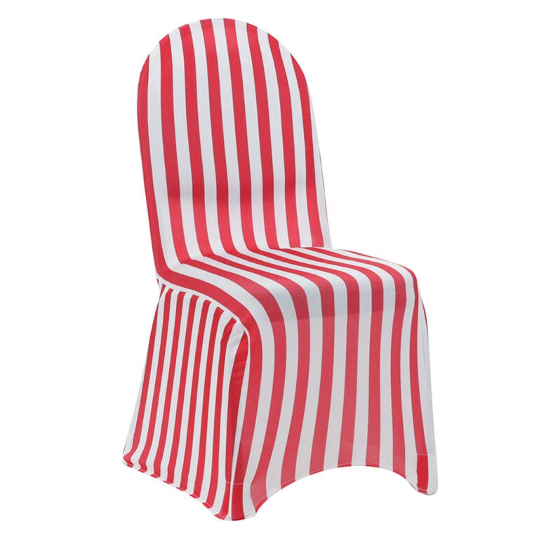 Stretch Spandex Banquet Chair Cover Striped White and Red | Rental Stretch Spandex Banquet Chair Cover Striped White and Red | Rental