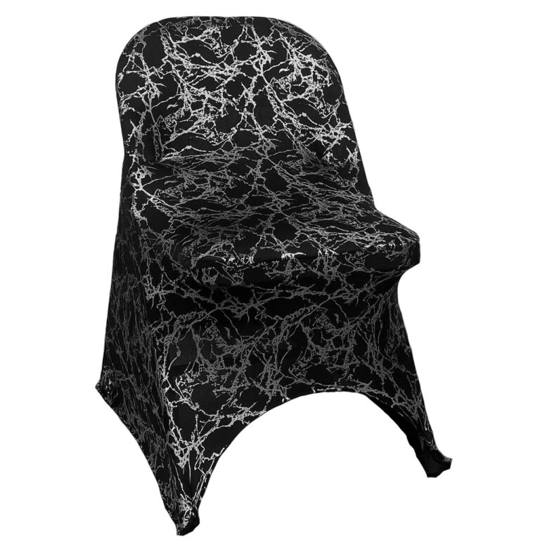 Stretch Spandex Folding Chair Cover Black With Silver Marbling | Rental Stretch Spandex Folding Chair Cover Black With Silver Marbling | Rental