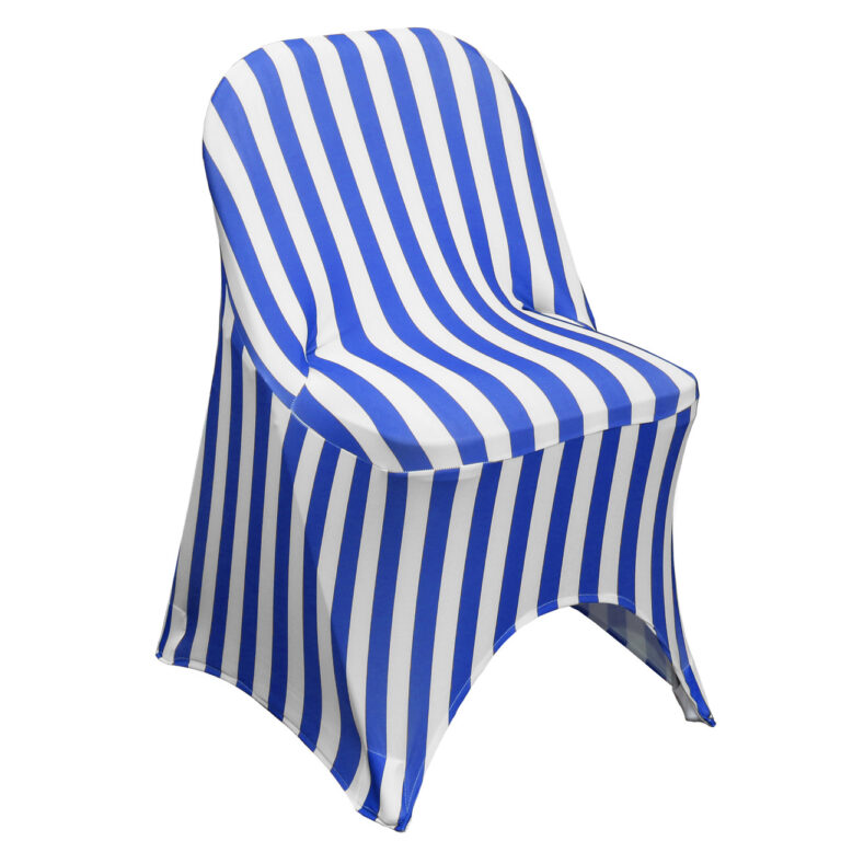 Stretch Spandex Folding Chair Covers Striped Royal Blue/White | Rental